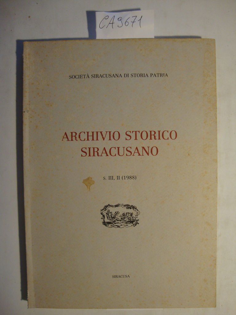 Archivio Storico Siracusano - s. III, II (1988) | Immagine principale