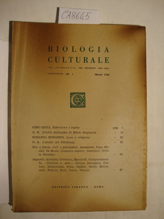 Biologia culturale (già Narrativa del Decennio) (n. 1, 2 e …