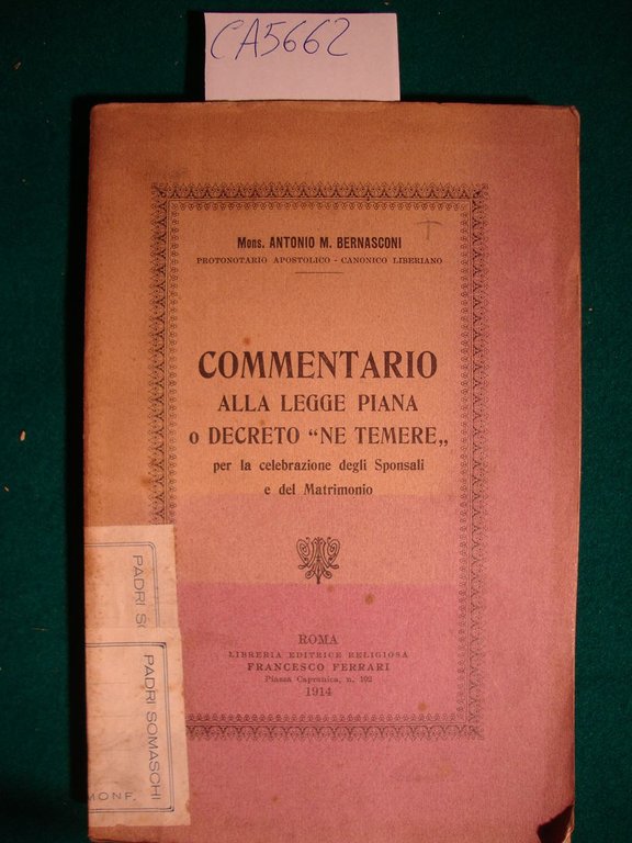 Commentario alla Legge Piana o Decreto - ne temere - …