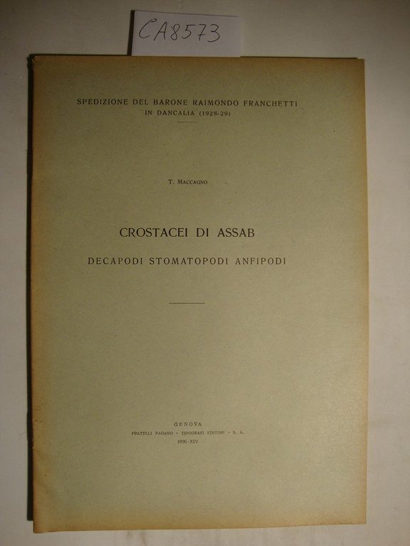 Crostacei di Assab - Decapodi stomatopodi anfipodi