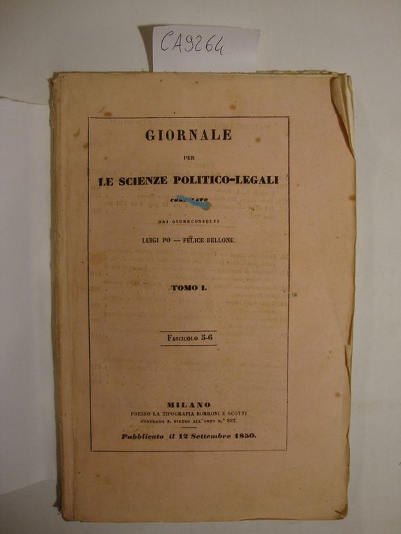 Giornale per le scienze politico-legali compilato dai giureconsulti Luigi Po …