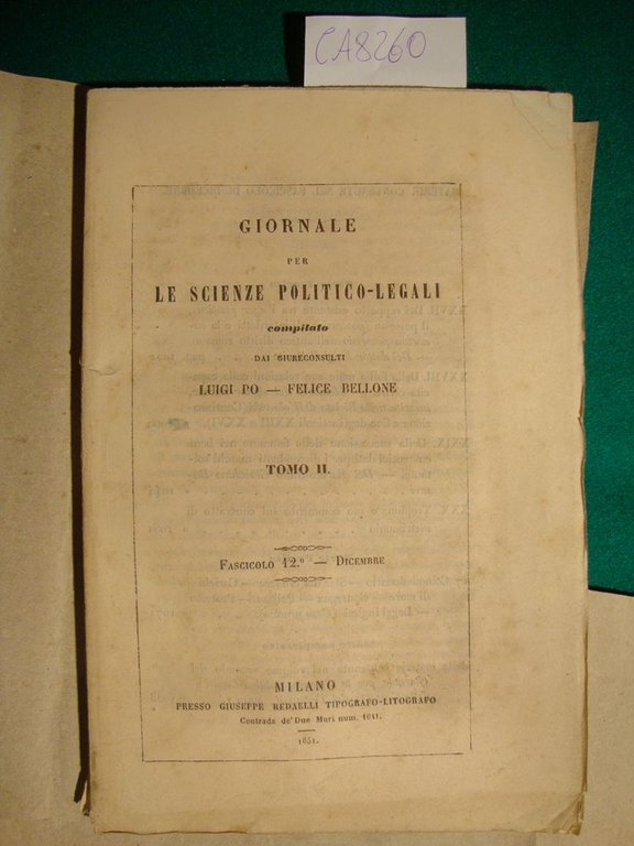 Giornale per le scienze politico-legali compilato dai giureconsulti Luigi Po …