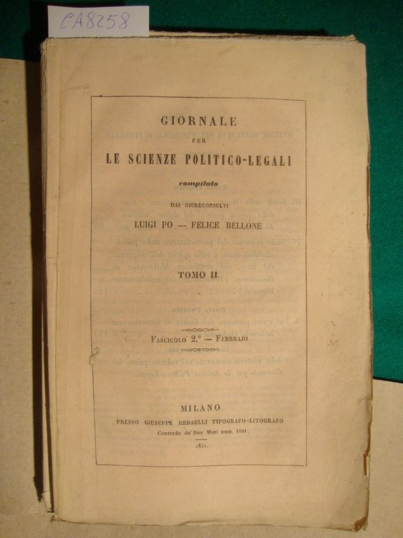 Giornale per le scienze politico-legali compilato dai giureconsulti Luigi Po …