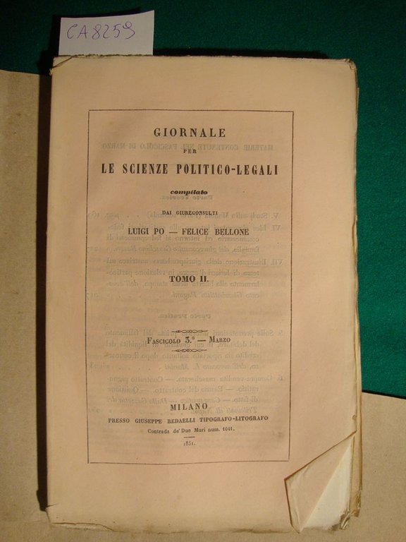 Giornale per le scienze politico-legali compilato dai giureconsulti Luigi Po …