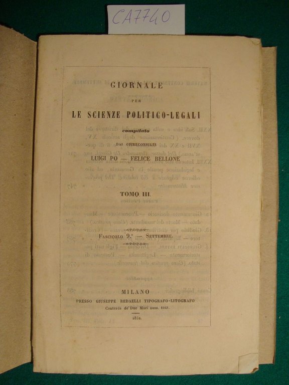 Giornale per le scienze politico-legali compilato dai giureconsulti Luigi Po …