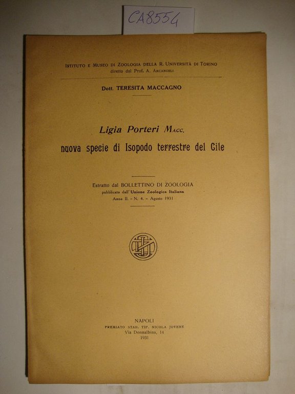 Ligia Porteri Macc. - Nuova specie di Isopodo terrestre del …