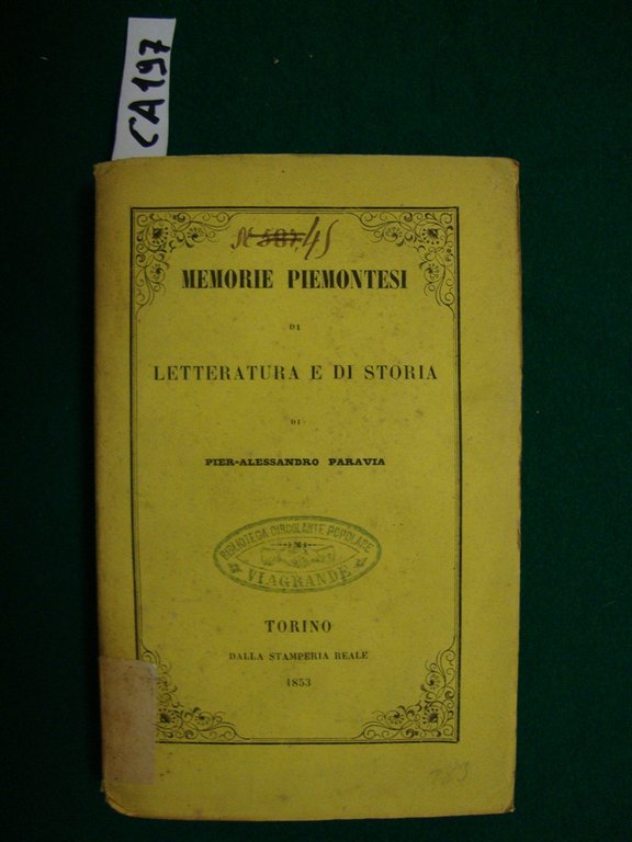 Memorie piemontesi di letteratura e di storia | Immagine Gallery 2
