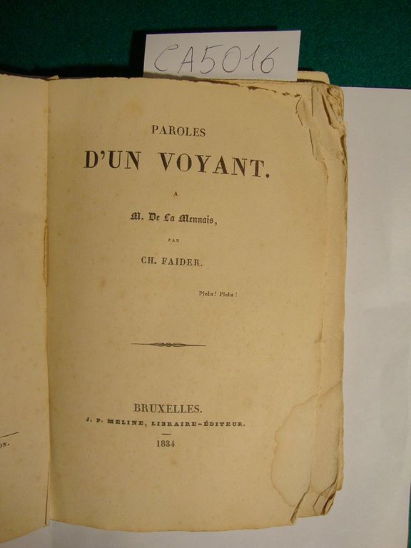 Paroles d'un voyant a M. De La Mennais