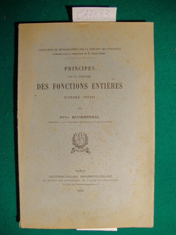 Principes de la théorie des fonctions enthéres d'ordre infini