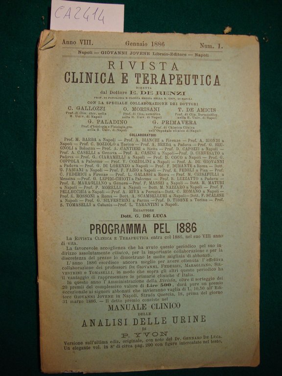 Rivista Clinica e Terapeutica - Anno VIII - Gennaio 1886 …