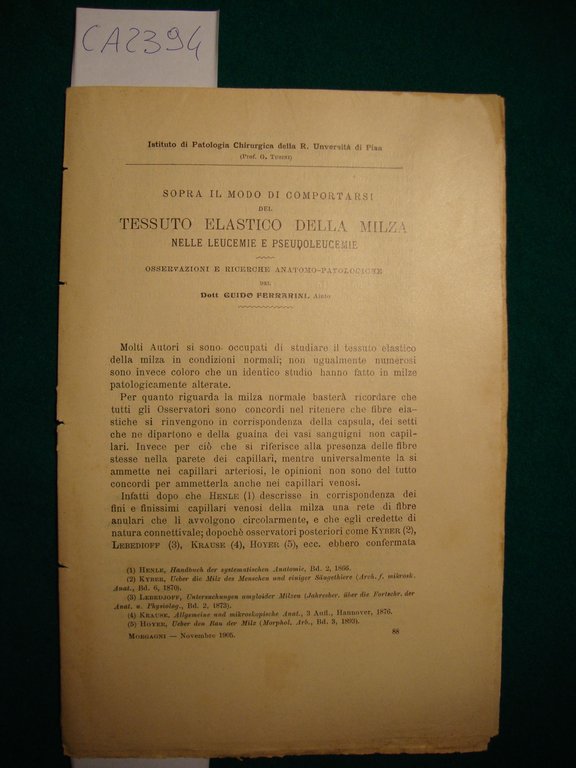 Sopra il modo di comportarsi del tessuto elastico della milza …