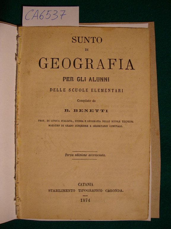 Sunto di geografia per gli alunni delle scuole elementari compilato …