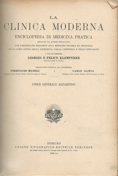 La clinica moderna enciclopedia di medicina pratica. Indice generale alfabetico | Immagine principale