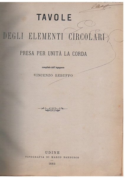 Tavole degli elementi circolari presa per unità la corda | Immagine principale