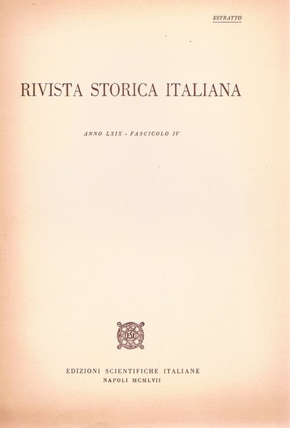 Rivista storica italiana. Anno LXIX fascicolo IV. Estratto