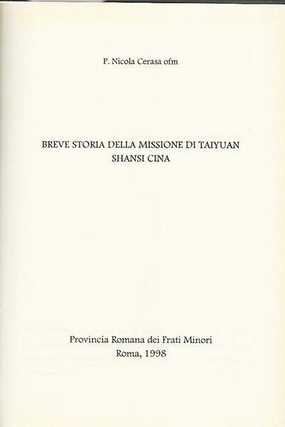 Breve storia della missione di Taiyuan Shansi Cina