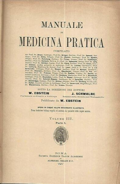 Manuale di medicina pratica. Volume III. Parte I