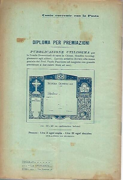 La scuola domenicale. Rivista 4 trimestre. 1 ottobre 1934