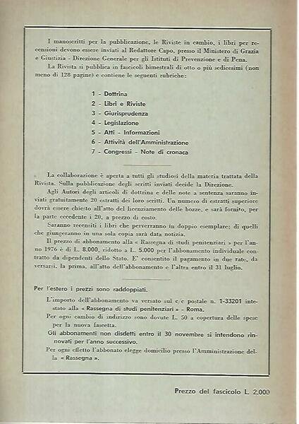 Rassegna di studi penitenziari. Anno XXVI, fascicolo IV. Luglio-agosto 1976