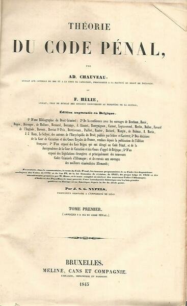 Theorie du code penale. Volume 1