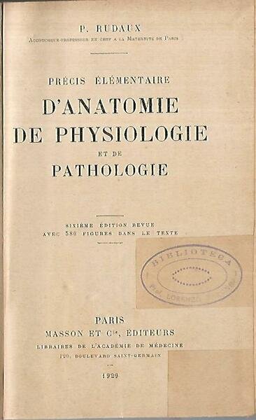 Precis elementaire d'anatomie de physiologie et de pathologie | Immagine principale