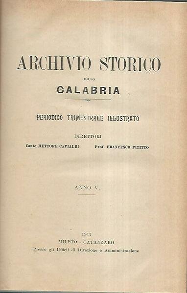 Archivio storico della Calabria. Anno V | Immagine principale