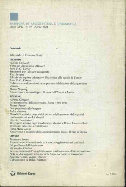 Rassegna di architettura e urbanistica. Anno XVII aprile 1981