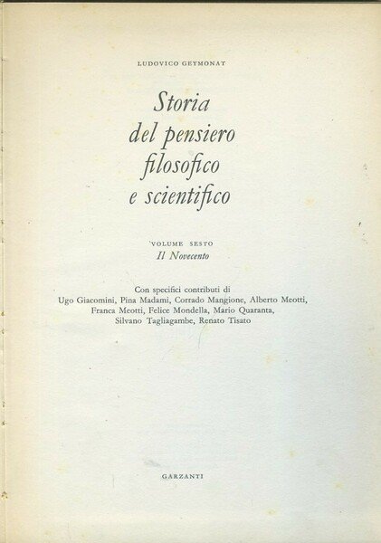 Storia del pensiero filosofico e scientifico. Volume sesto. Il Novecento | Immagine principale