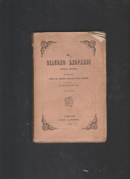 VOLUME QUARTO. SAGGIO SOPRA GLI ERRORI POPOLARI DEGLI ANTICHI; PUBBLICATO …