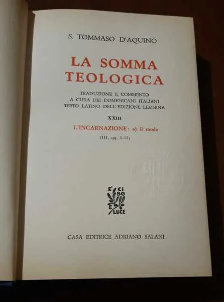 La somma teologica S.tommaso D'Aquino L'Incarnazione volume XXIII