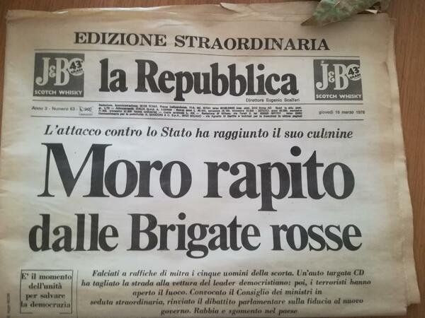 Edizione straordinaria La Repubblica: Moro rapito dalle Brigate rosse | Immagine principale