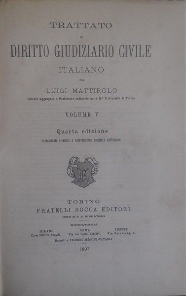 Trattato di Diritto Giudiziario Civile Italiano. Vol. V