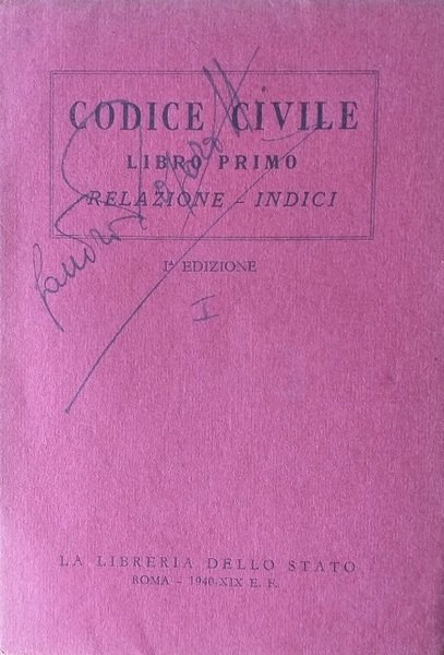 Codice Civile, libro primo: Relazione - Indici