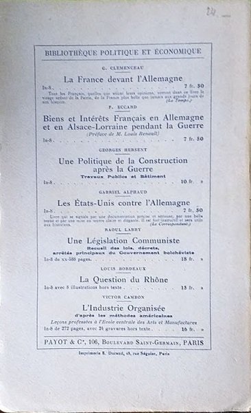 L'industrie Organisée d'après les méthodes américaines