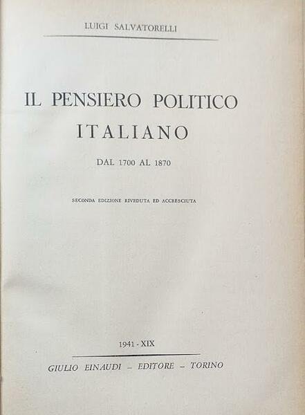 Il pensiero politico italiano, dal 1700 al 1870