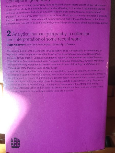 Concept in Geography. 2. Analytical Human Geography.