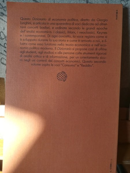 Dizionario di economia pèolitica. 2. Consumo. Reddito.