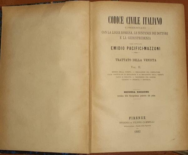 Codice civile italiano. Trattato della vendita Vol II