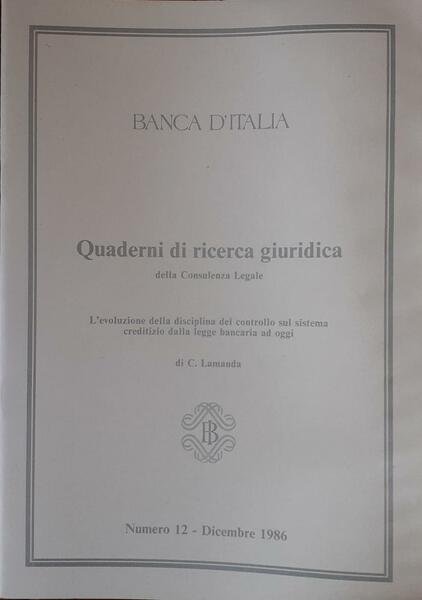 Quaderni di ricerca giuridica della Consulenza Legale della Banca d'Italia …