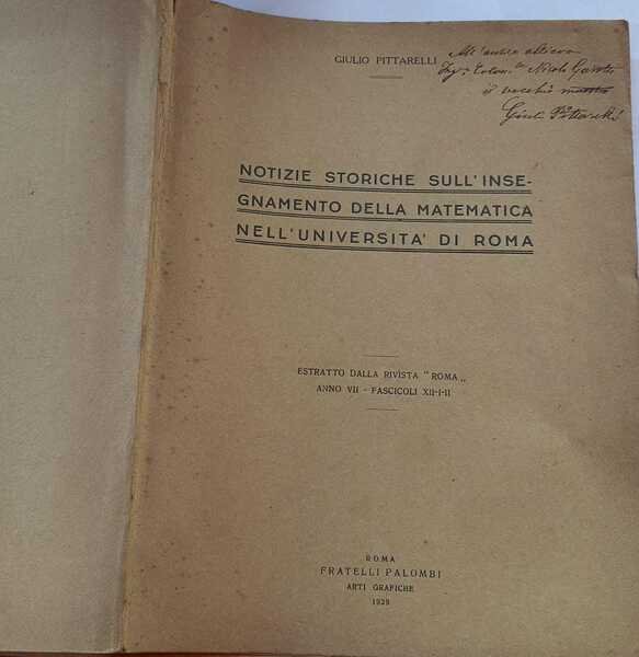 Notizie storiche sull'insegnamento della matematica nell'università di Roma