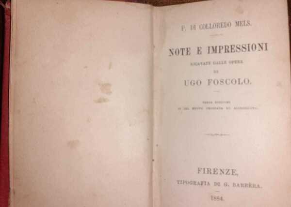 Note e impressioni ricavate dalle opere di Ugo Foscolo