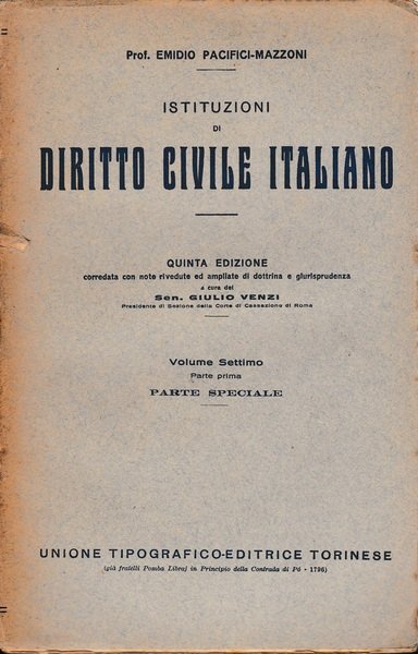 Istituzioni di Diritto Civile Italiano 7^ vol. parte prima Parte …