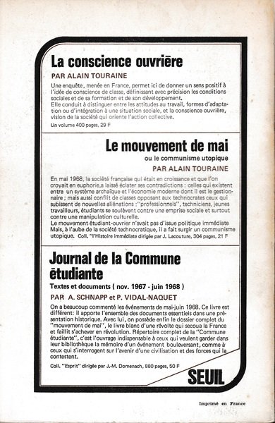 Sociologie du Travail n^ 3/70. Le mouvement ouvrier en mai …