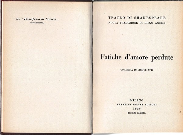 Fatiche d'amore perdute. Tragedia in cinque atti. Teatro di Shakespeare … | Immagine principale