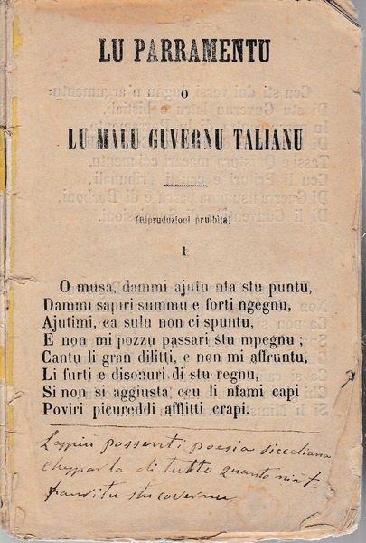 Lu parramentu o lu malu guvernu talianu. Dialetto Siciliano