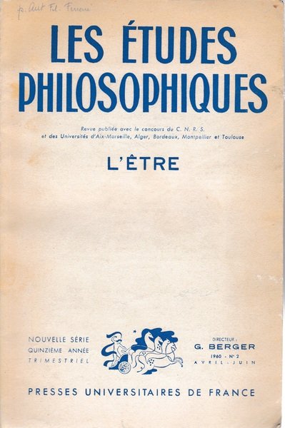 Les études philosophiques. L'étre n. 2. Pubblicazione trimestrale | Immagine principale