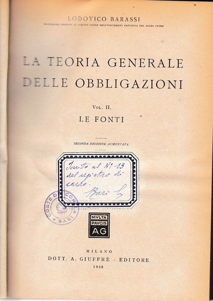 La teoria generale delle obbligazioni, vol. II. Le fonti