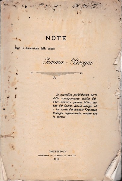 Note dopo la discussione della causa Iemma - Bisogni | Immagine principale