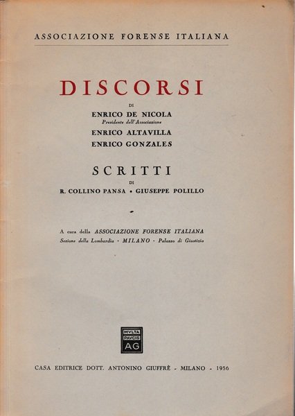 Discorsi di E. De Nicola, E. Altavilla, E. Gonzales. Scritti … | Immagine principale