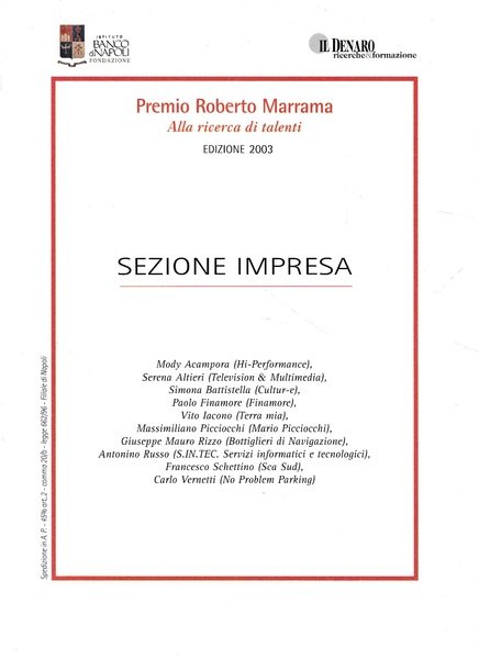 Sezione impresa. Premio Roberto Marrama alla ricerca di talenti edizione …